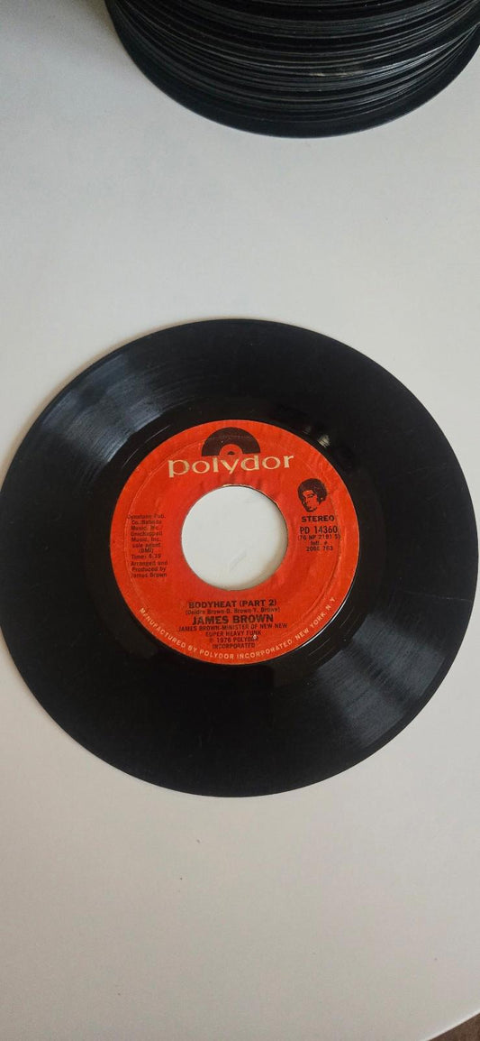 7-inch 45 RPM Vinyl Record "Bodyheat (Part 1 & 2)" by James Brown.
