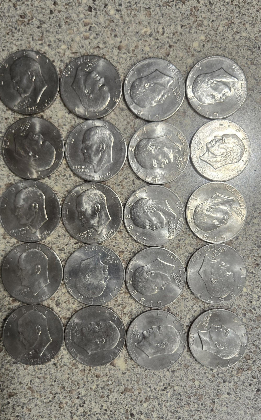 Lot of 20 Eisenhower One Dollar Coins, 1976 P & D Type 2, Circulated