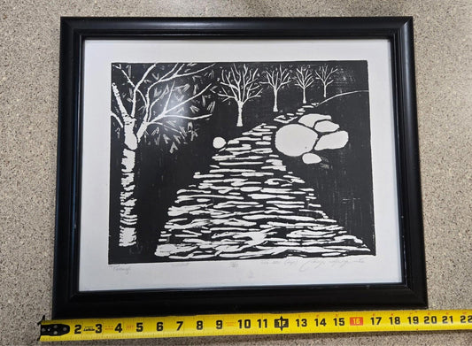 Black and White Woodcut Print 10 of 40 Feb. 2001 Hand Signed Carolyn Springer