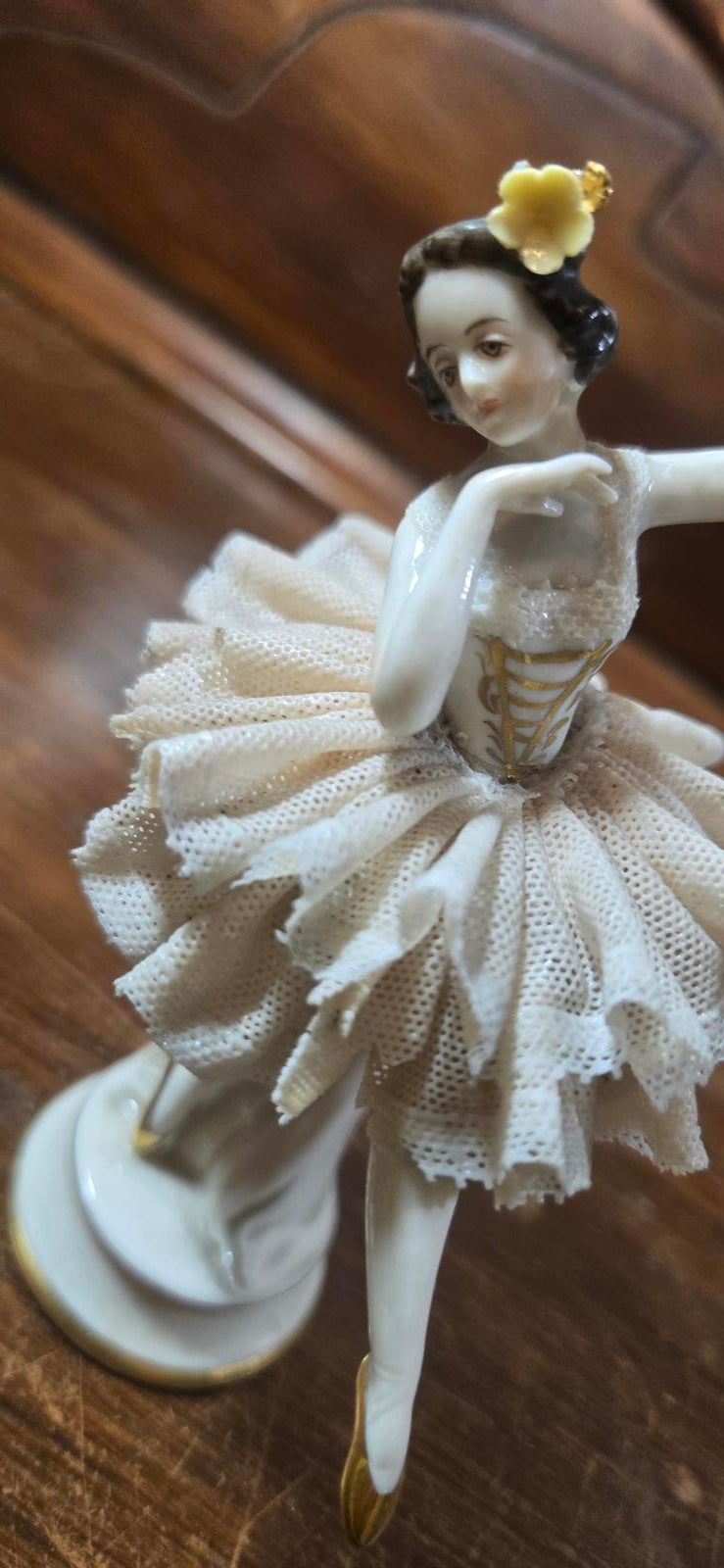 Porcelain Ballerina Figurine with Lace Tutu Possibly Dresden