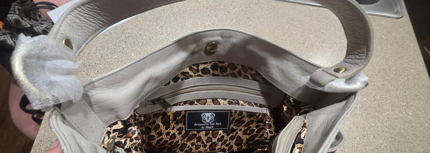 Grey Sharif Bag With Black Heart Wallet Leopard Print Fabric Inside