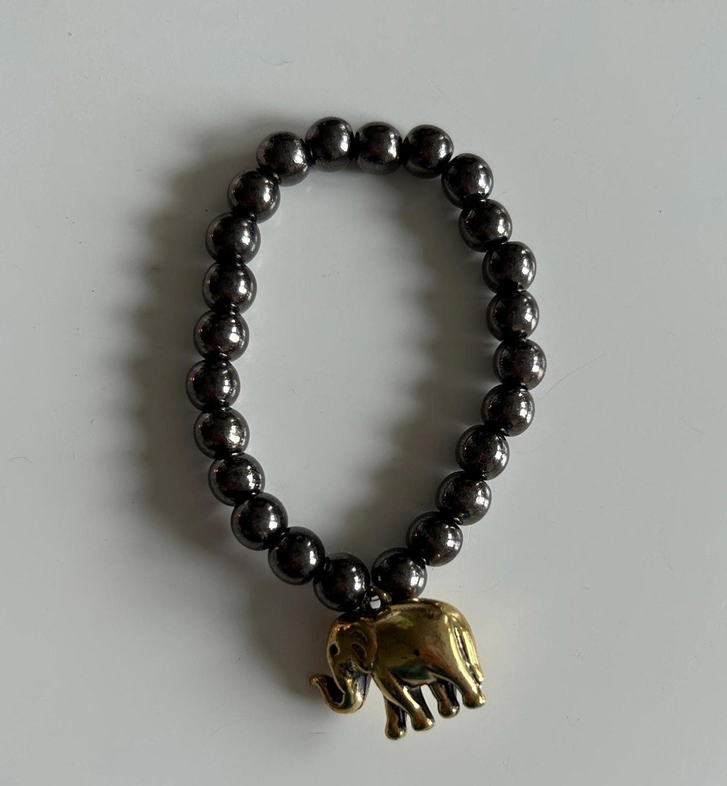 Elegant Black Bead Elephant Charm Bracelet - Unique Handmade Accessory