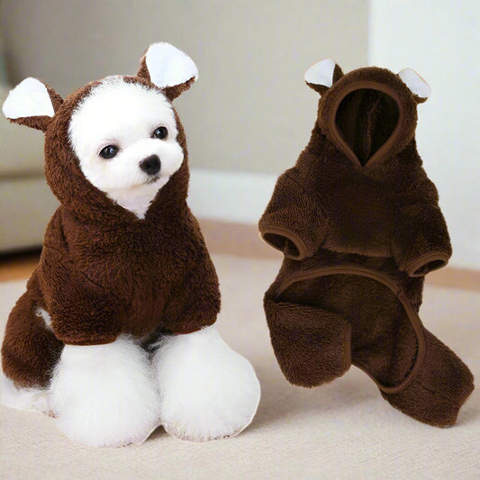 Bear Dog Jumpsuit Winter Warm Dog Clothes for Small Dogs Costume Fuzzy Warm
