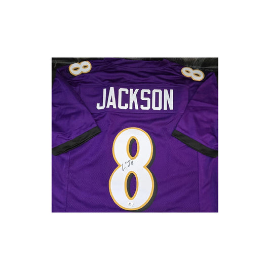 Baltimore Ravens Lamar Jackson Autographed Away Football Jersey coa