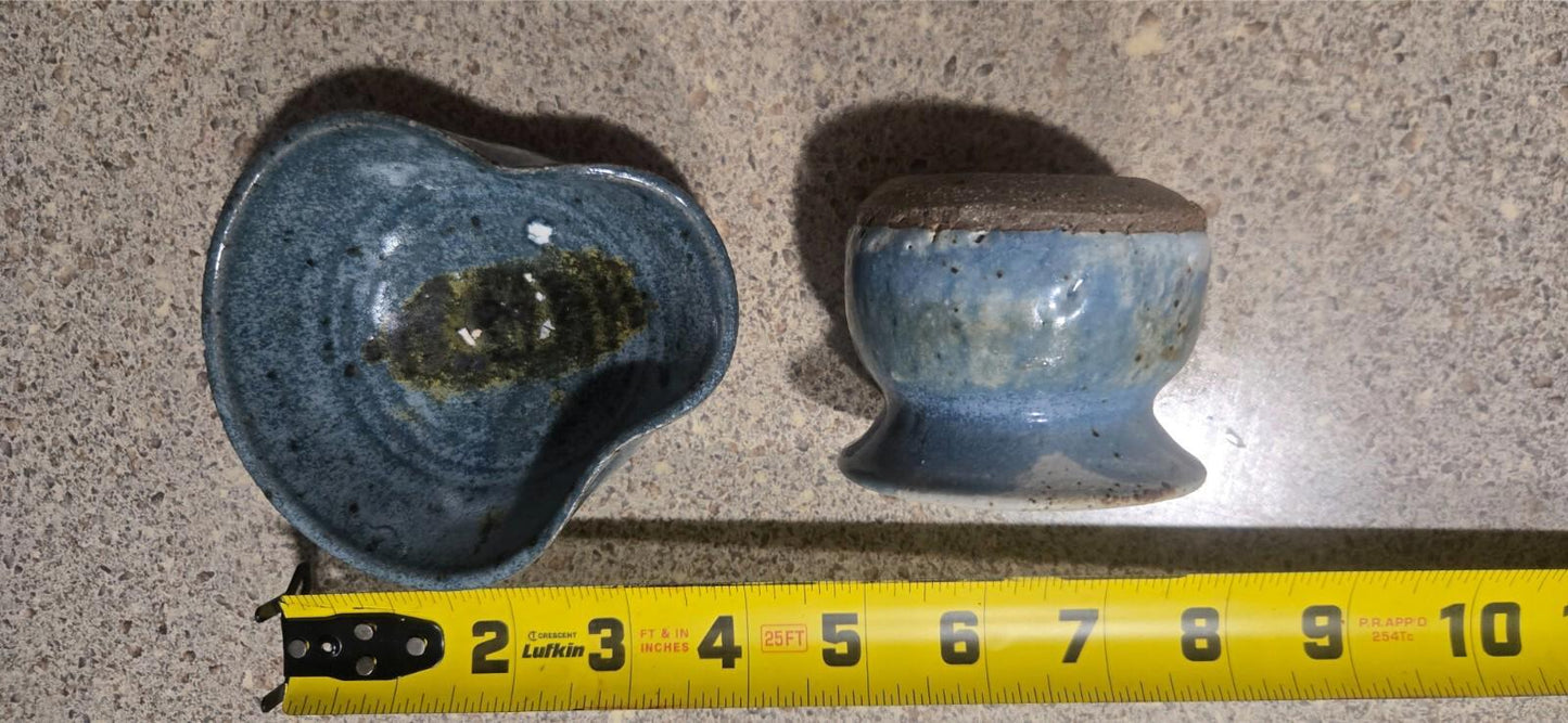 Handmade Clay Ceramic North Carolina Pottery Blue Speckled brown