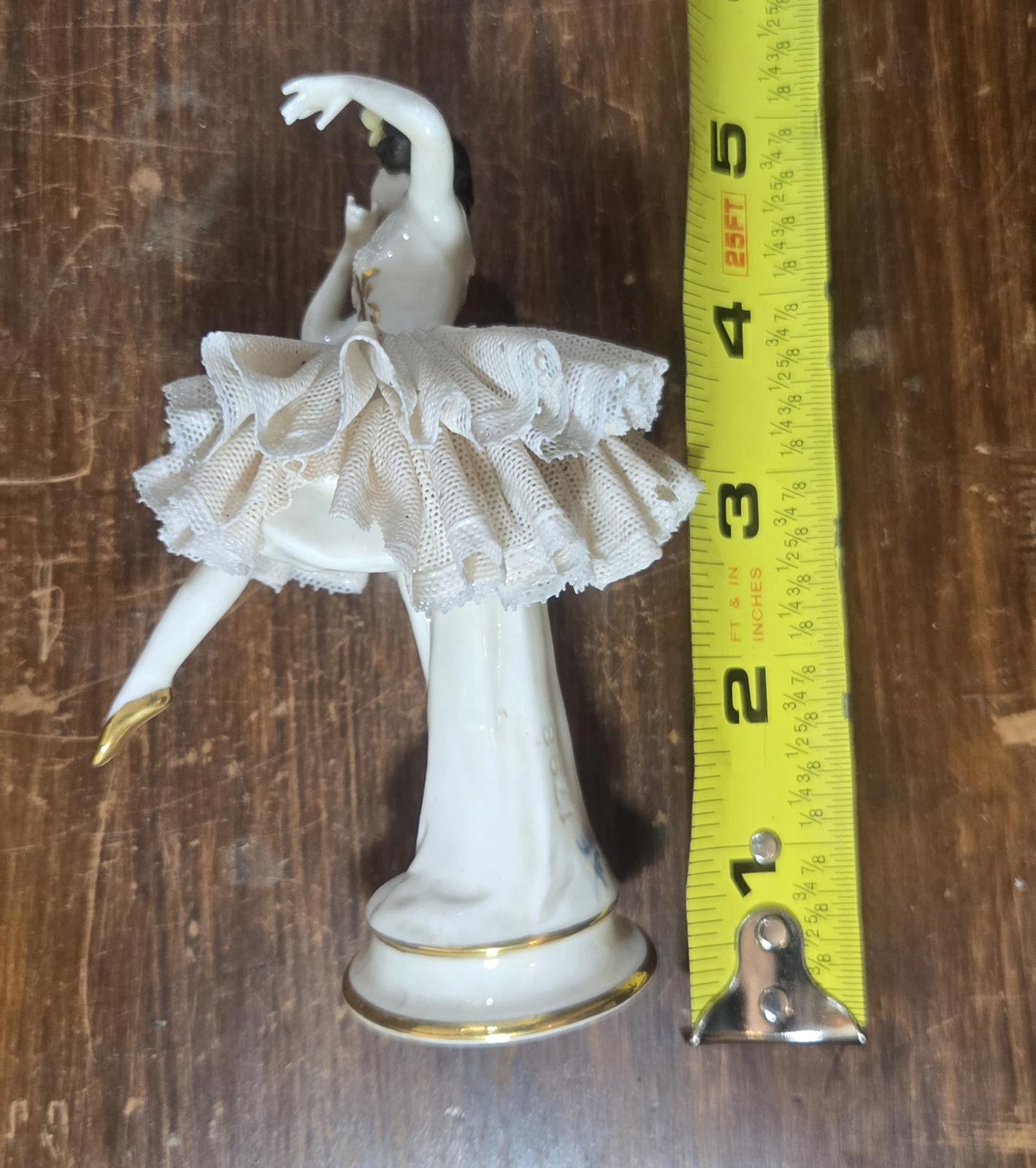 Porcelain Ballerina Figurine with Lace Tutu Possibly Dresden