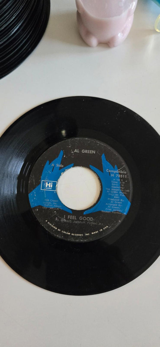Vinyl 45 RPM vinyl single of Al Green's song "I Feel Good Feels Like Summer
