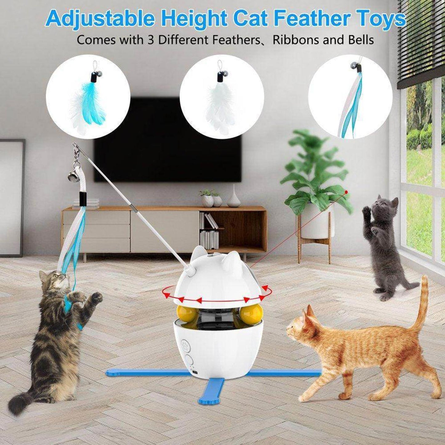 Automatic Cat Toy Interactive, 3 in 1 Cat Interactive Laser Feather Toy