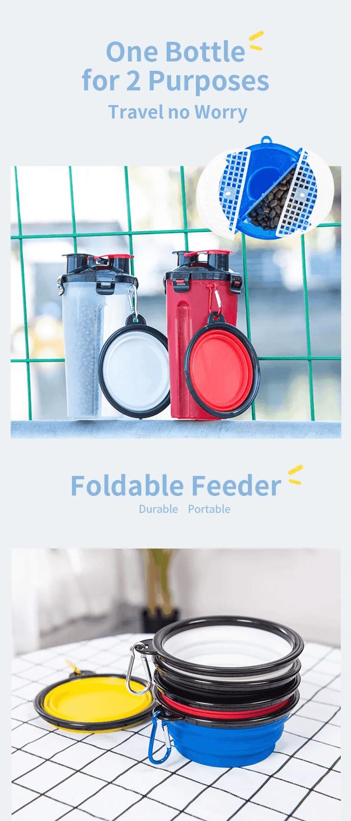 2 In 1 Water and Food Dispenser With Collapsible Bowl Set