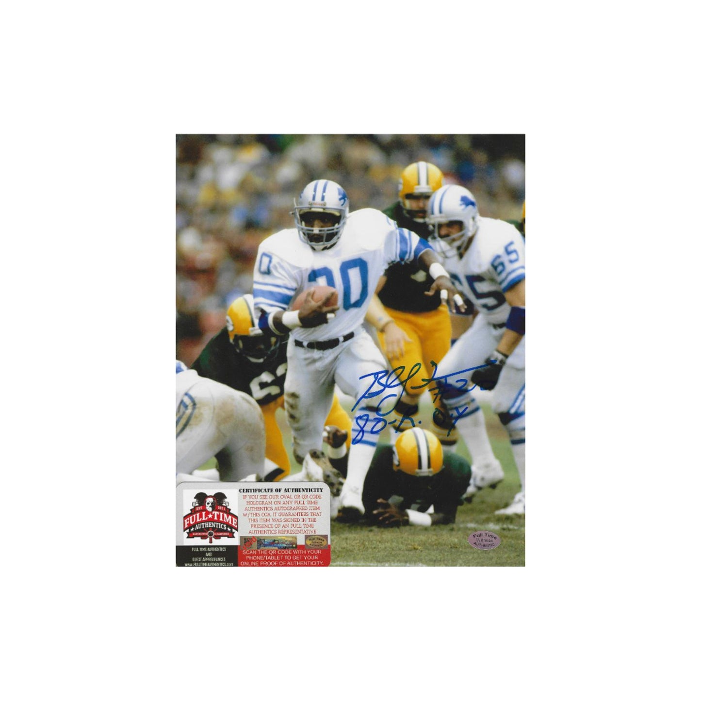 Billy Sims Detroit Lions Autographed & Inscribed 8x10 Photo With COA