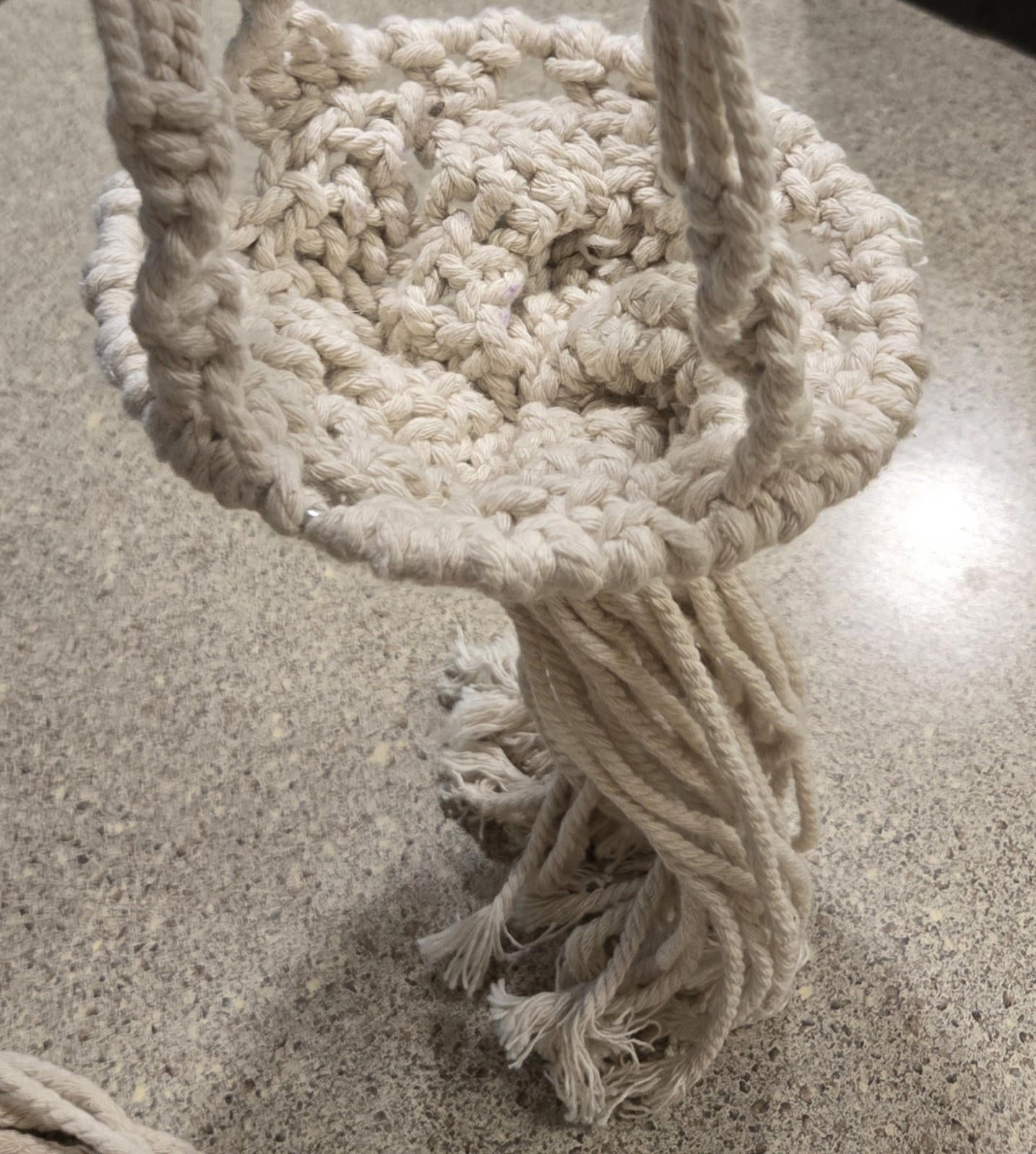 Lot Of 3 Woven Braided Cream Colored Planter And Beaded Wall Hanger Macrame Rope