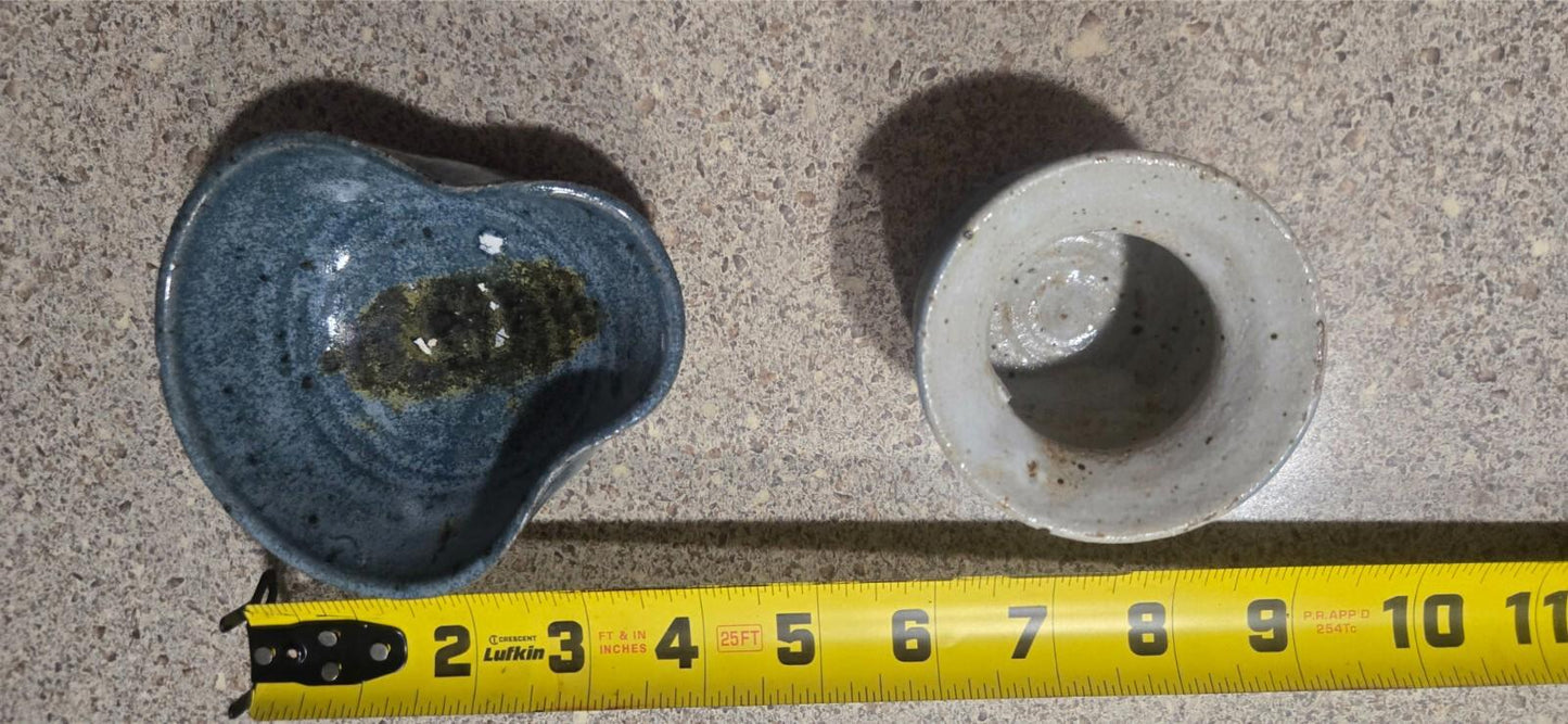 3 PC Set Handmade Clay Ceramic North Carolina Pottery Blue Speckled brown