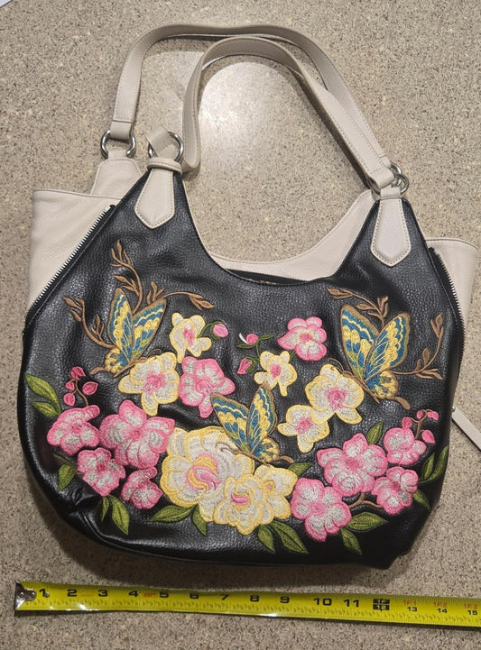 Embroidered Hand Made Black & Cream Sharif Purse with Wallet