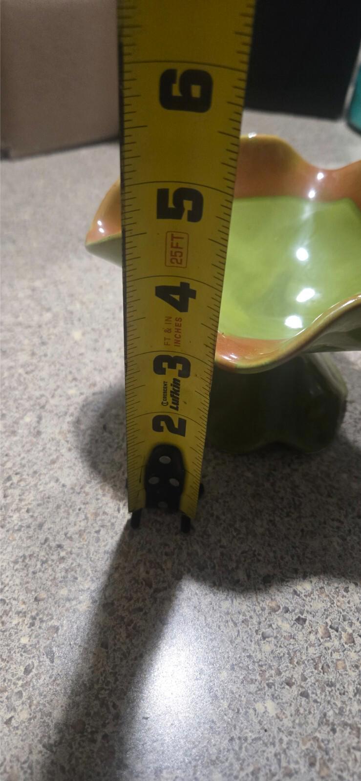 Vtg Mcm Green and Rust Orange Ceramic Ruffled Edge Pedastool Bowl