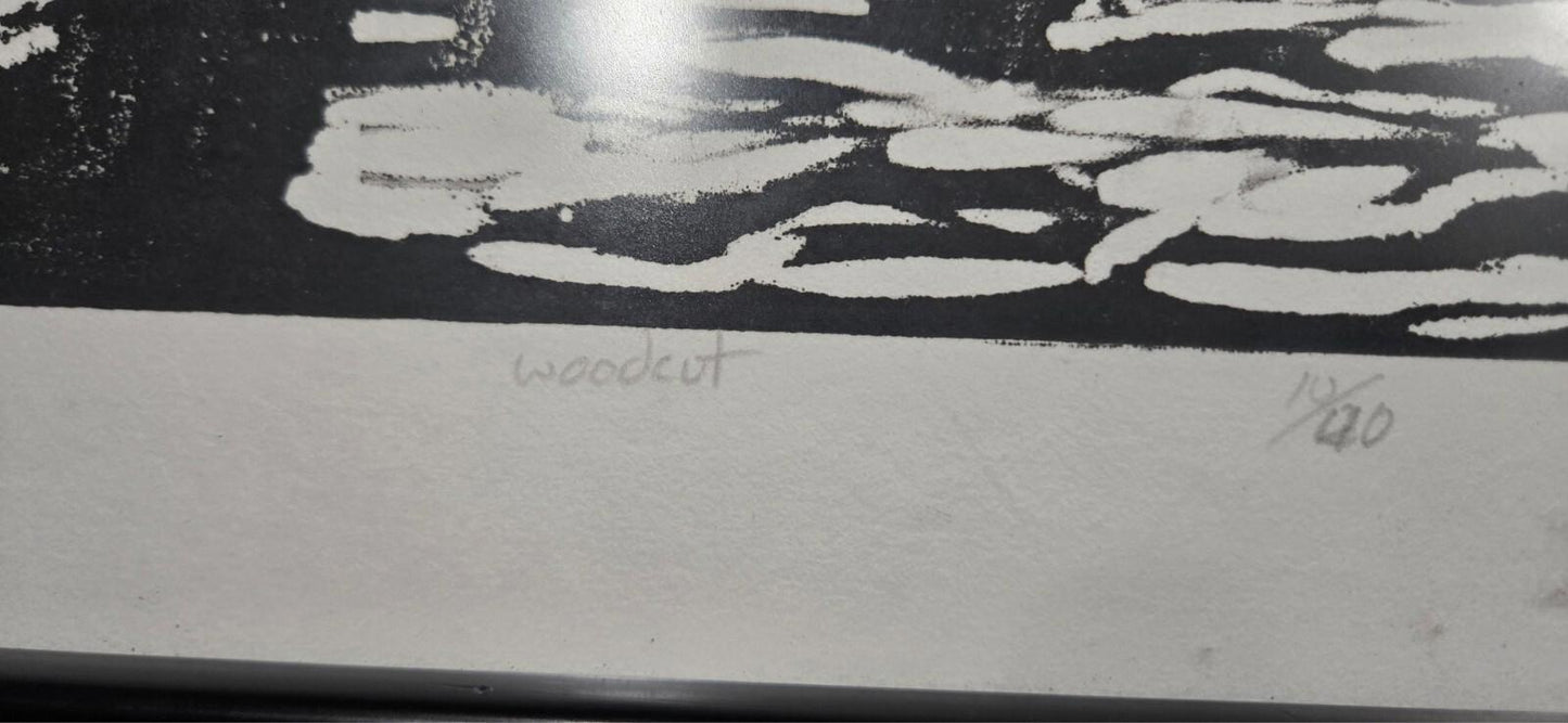 Black and White Woodcut Print 10 of 40 Feb. 2001 Hand Signed Carolyn Springer