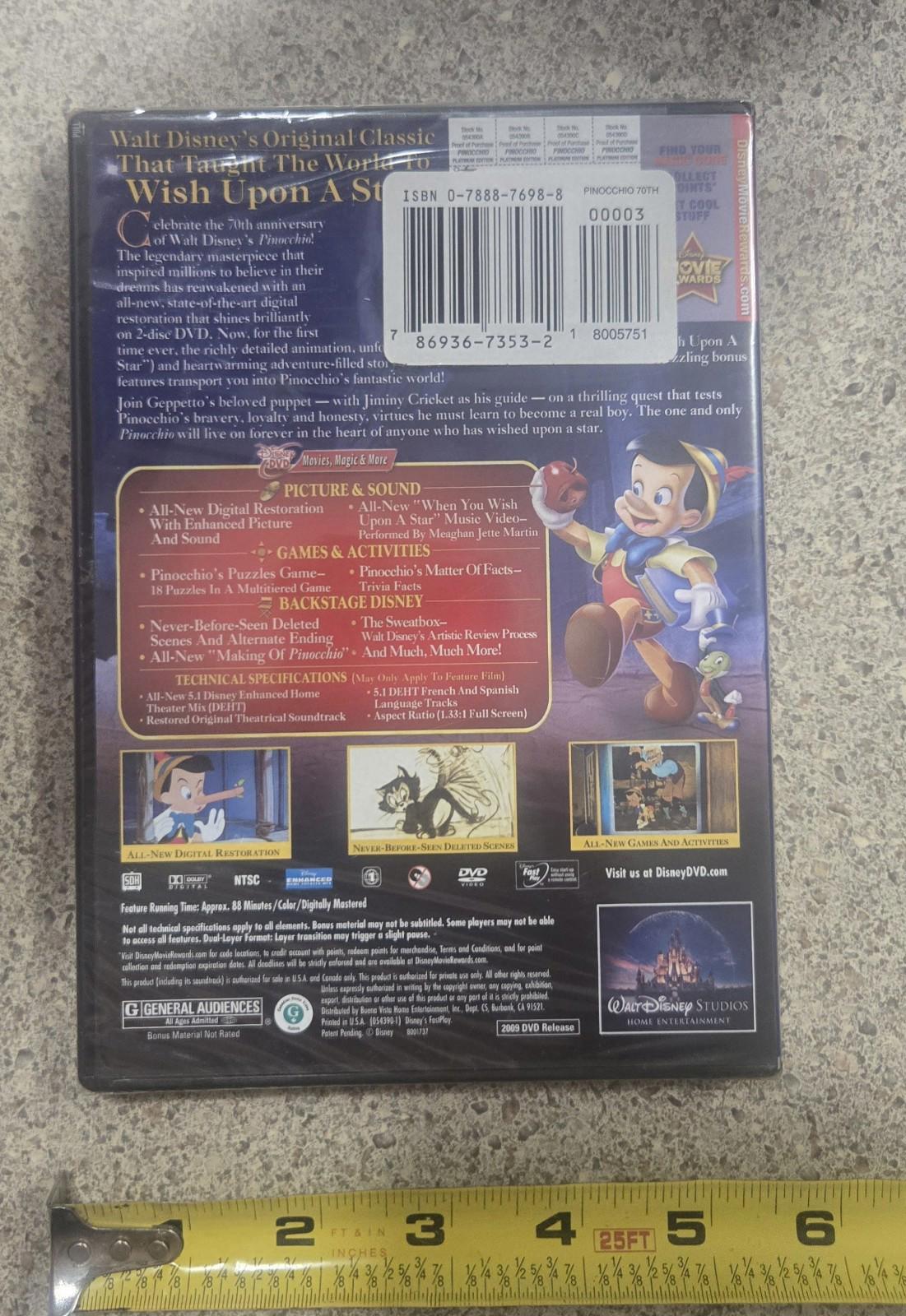 Pinocchio (DVD, 2009, 2-Disc, 70th Anniversary Platinum Edition) Disney Sealed