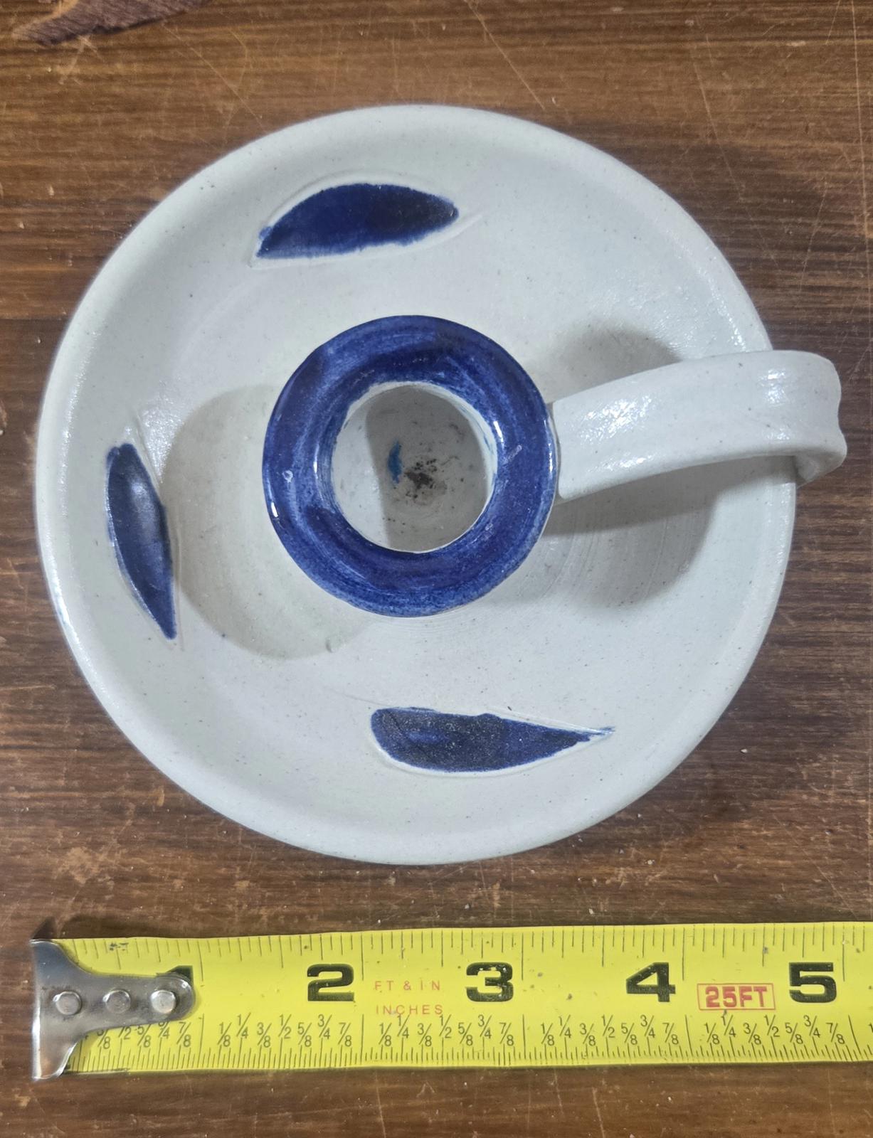 X2 Handmade Clay Painted Candle Stick Holders Williamsburg Pottery VA