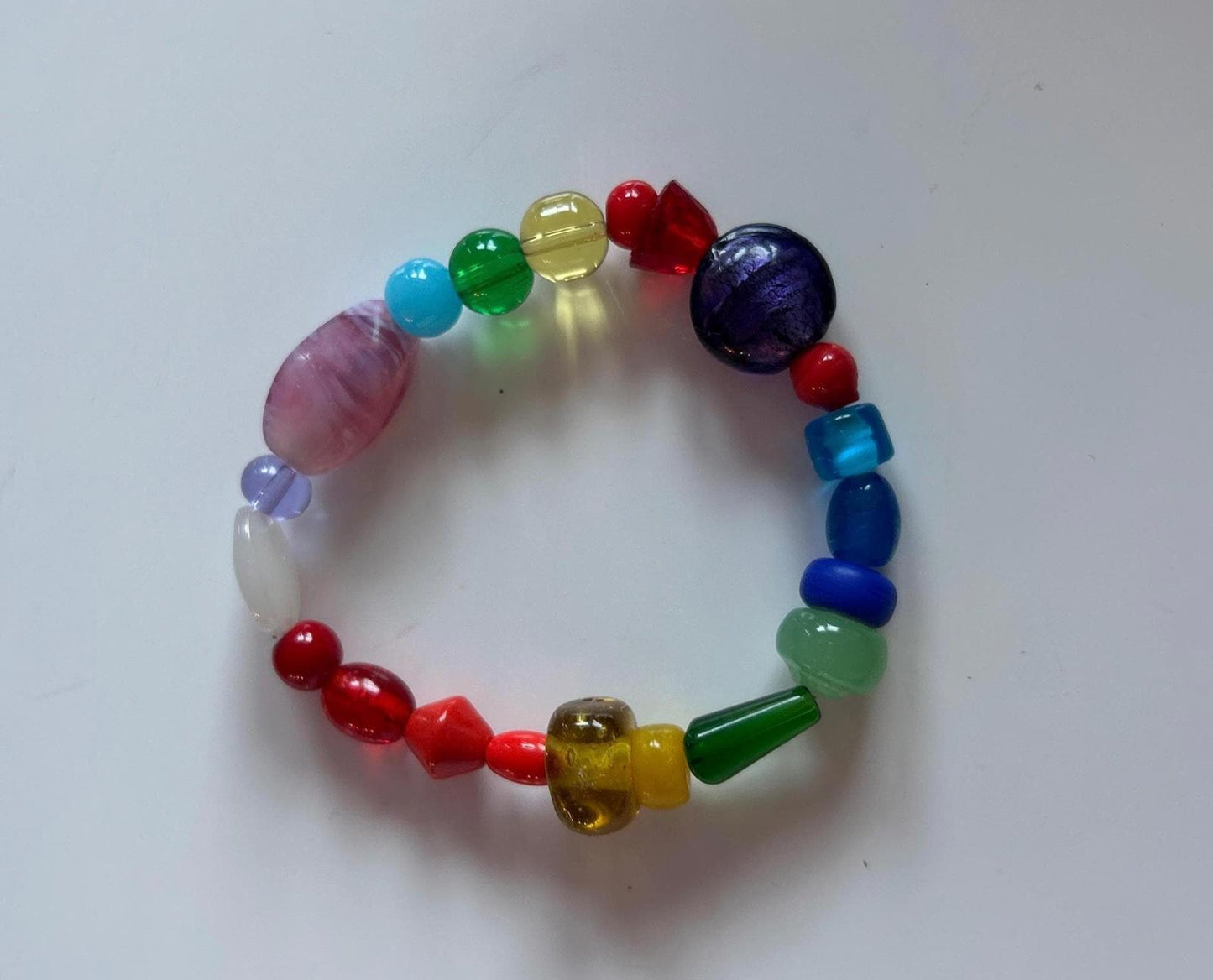 Rainbow Beaded Stretch Bracelet - Unique Handmade