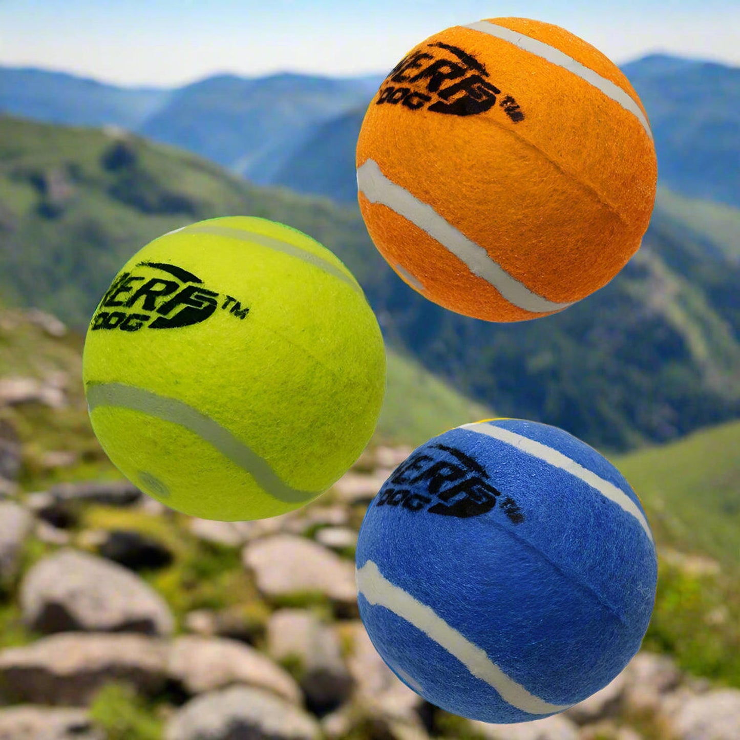 2.5 Inch Round Squeak Squeaking Tennis Ball Dog Toy, 3-Pack Bouncing Multi Colored Fun Exercise Balls