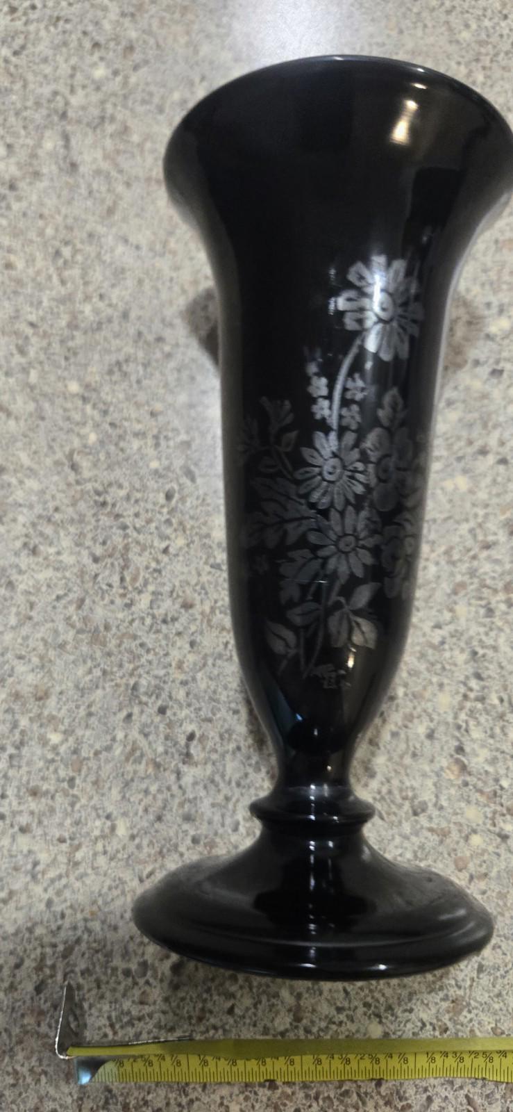 1940 Black Amethyst Glass Bud Vase With Sterling Silver Overlay Floral Pattern