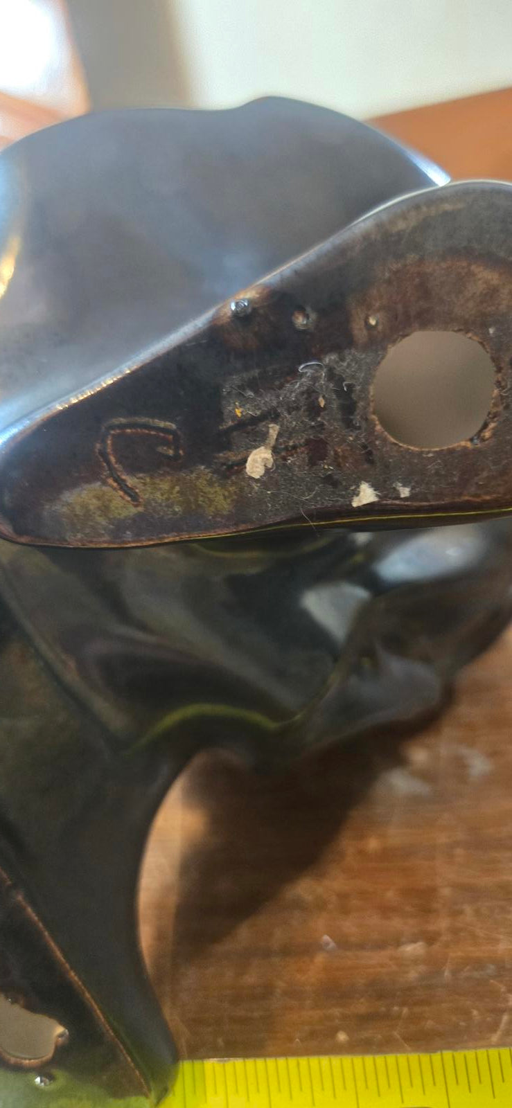 Vintage Black Ceramic Hand Made Laughing Buddha Statue Figurine