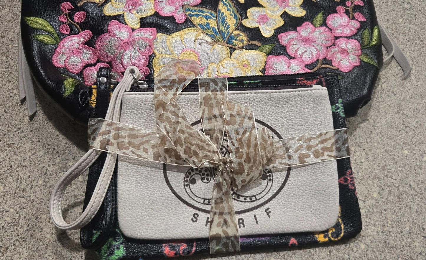 Embroidered Hand Made Black & Cream Sharif Purse with Wallet