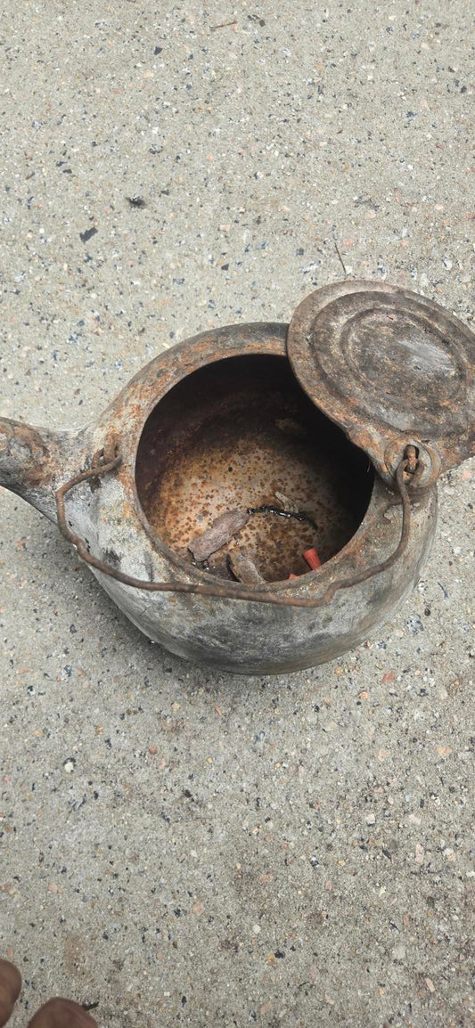 Antique Vtg Cast Iron Preloved Kettle For Open Fire Wood Burner Stove Marked w/8
