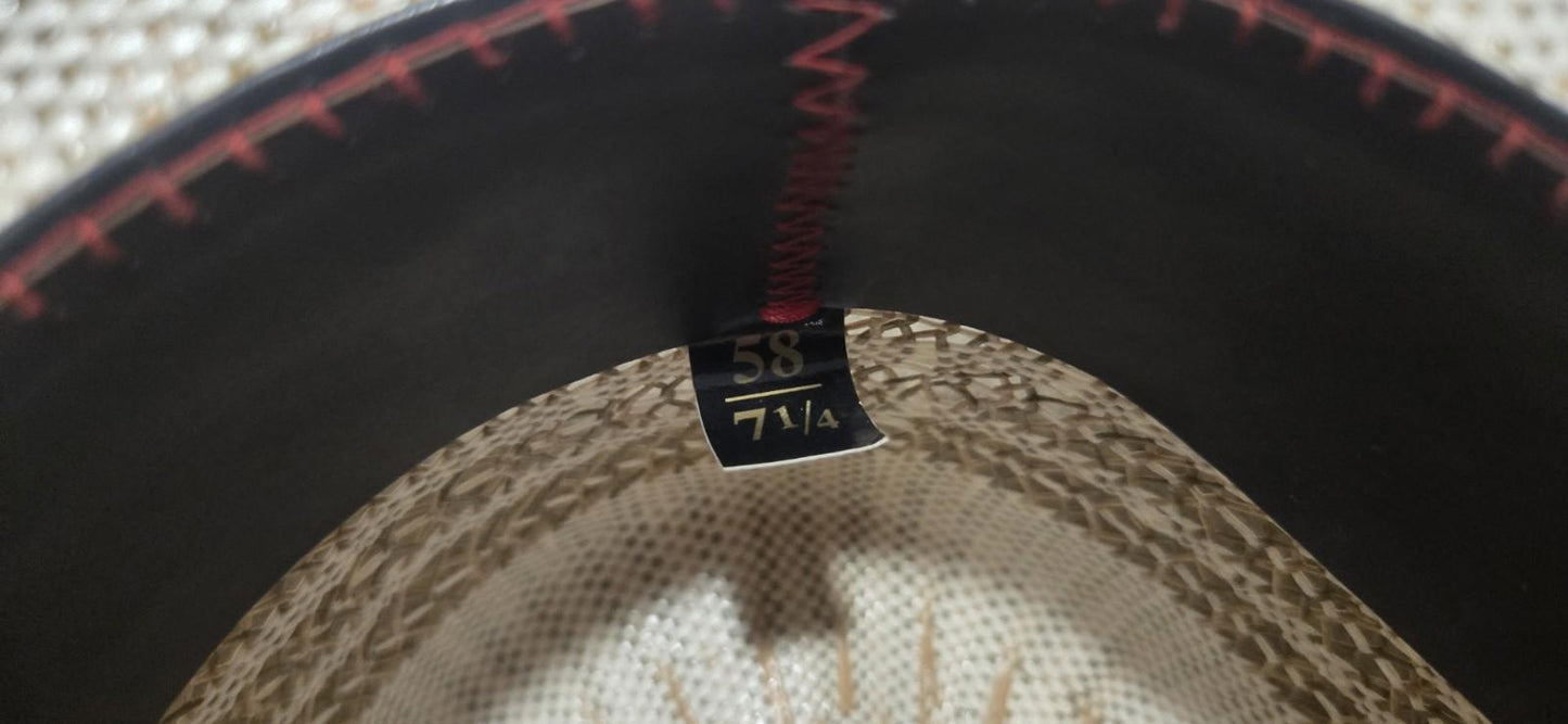 Justin Bent Rail Blaine Ivory & Brown Straw Wire Brimmed Cowboy Hat 58-7 1/4