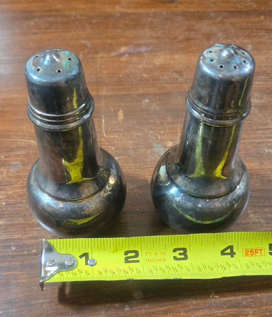 Vintage Silver Plated Metal Salt and Pepper Shakers