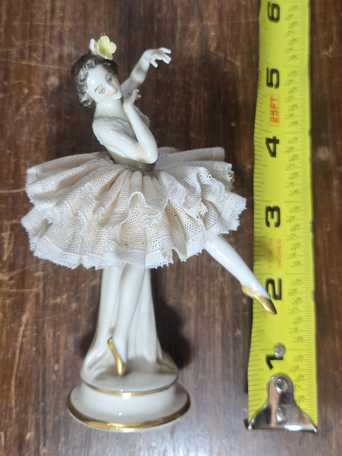 Porcelain Ballerina Figurine with Lace Tutu Possibly Dresden