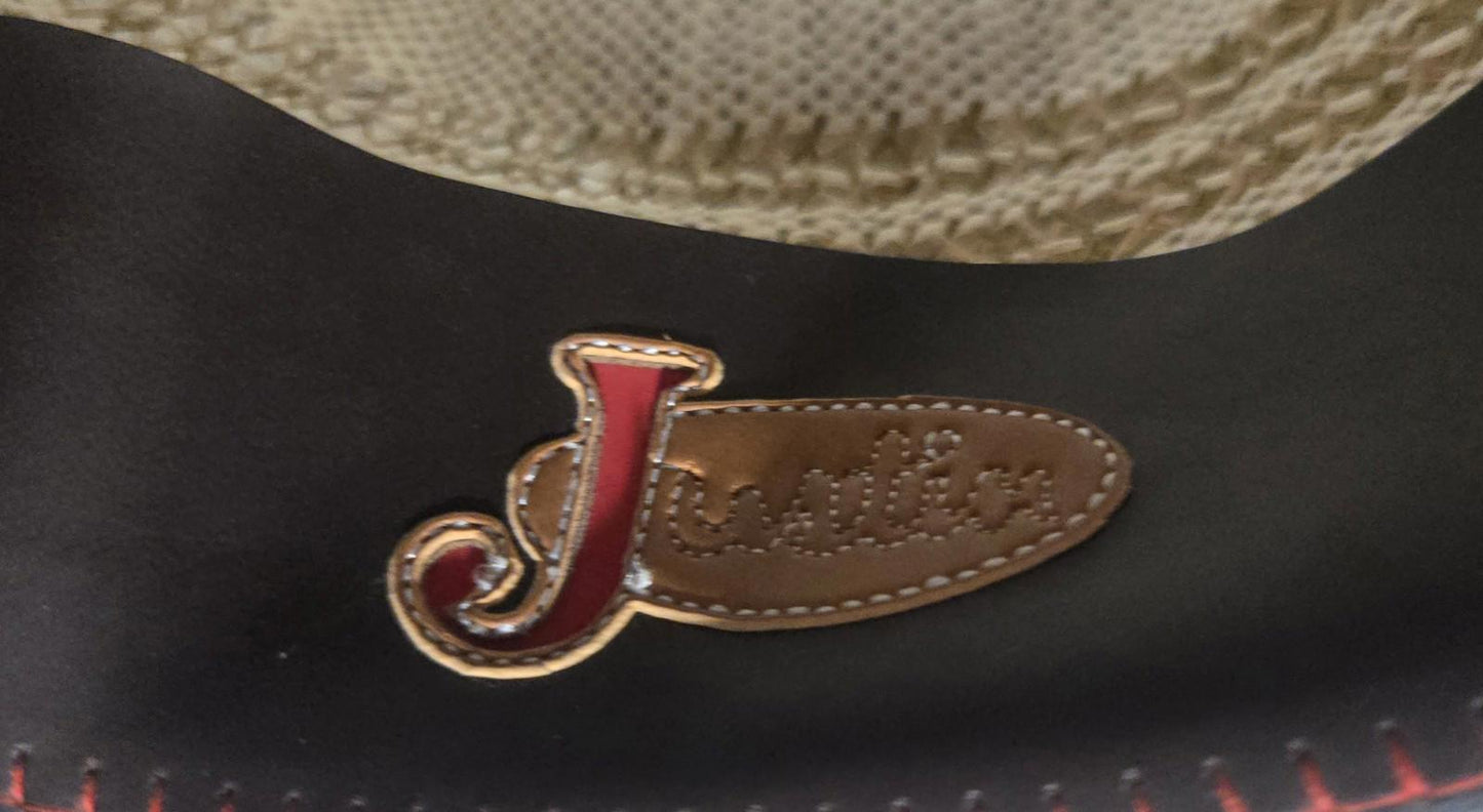 Justin Bent Rail Blaine Ivory & Brown Straw Wire Brimmed Cowboy Hat 58-7 1/4