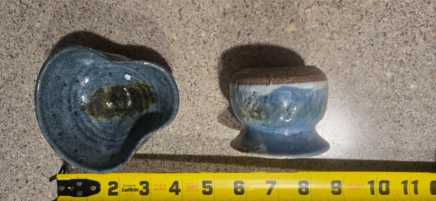 3 PC Set Handmade Clay Ceramic North Carolina Pottery Blue Speckled brown