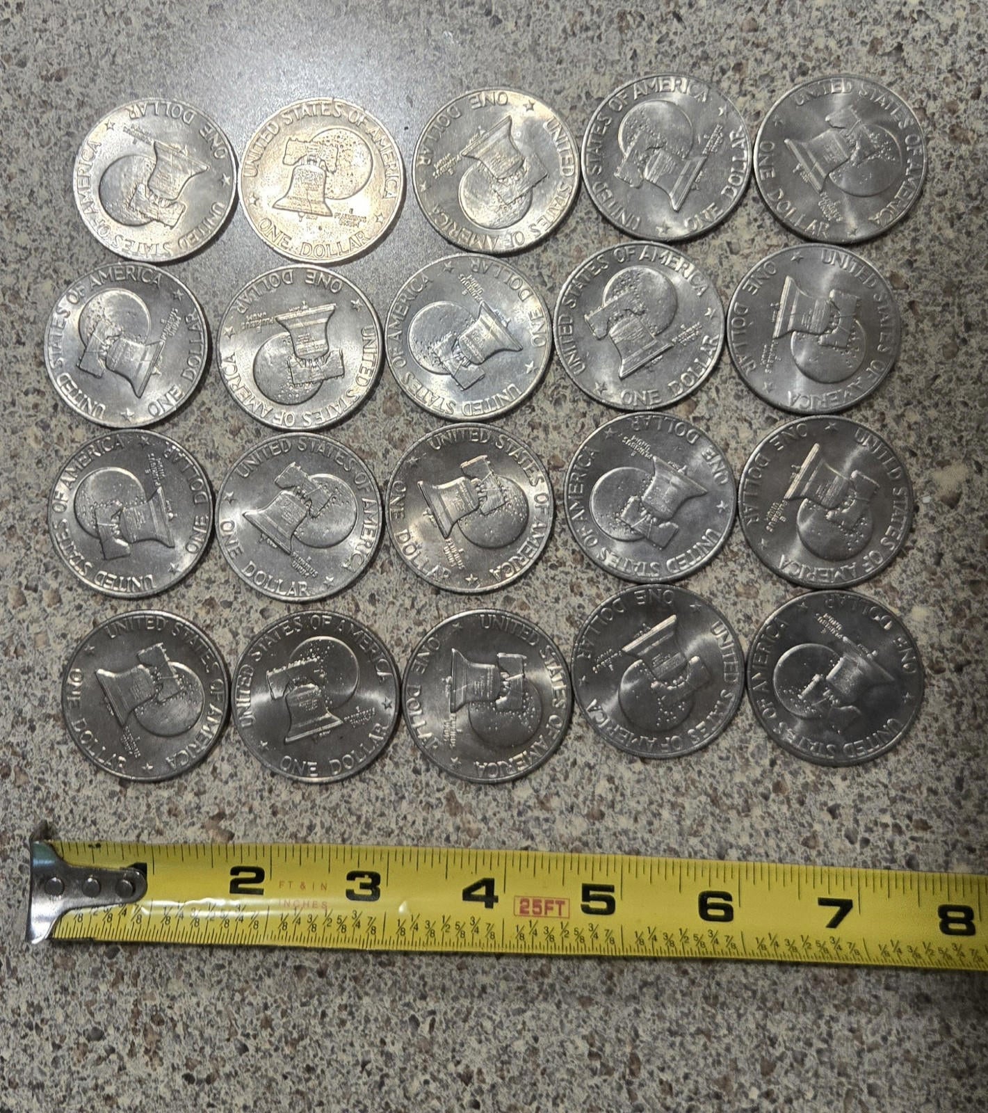 Lot of 20 Eisenhower One Dollar Coins, 1976 P & D Type 2, Circulated