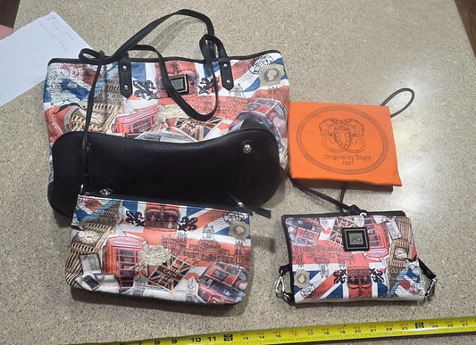 3x London Themed Matching Luxury New Sharif Tote, Soulder, and Hand Bag