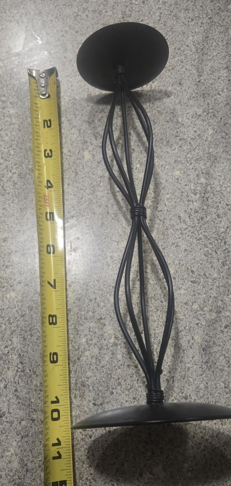 Set Of 2 Spiral Pillar Black Wire Candle Stick Holder 14.5" & 10"