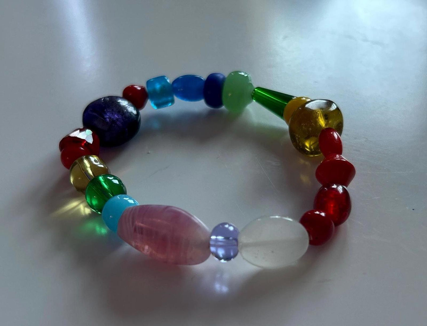 Rainbow Beaded Stretch Bracelet - Unique Handmade