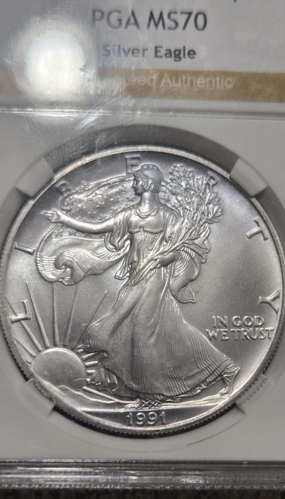 1991 American Silver Eagle $1 Gem Brilliant Pga 70 Certified Vintage Coin Bullio