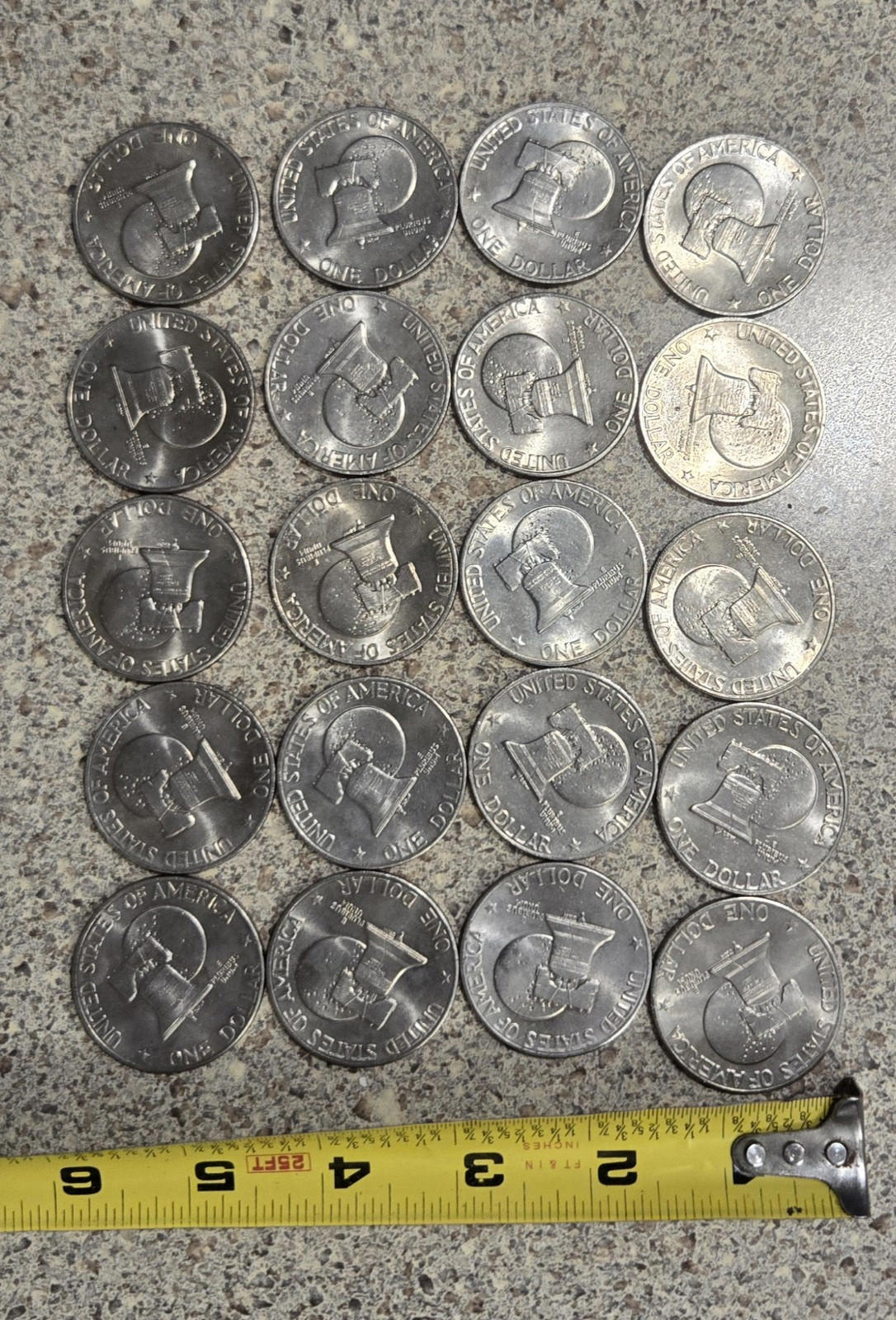 Lot of 20 Eisenhower One Dollar Coins, 1976 P & D Type 2, Circulated