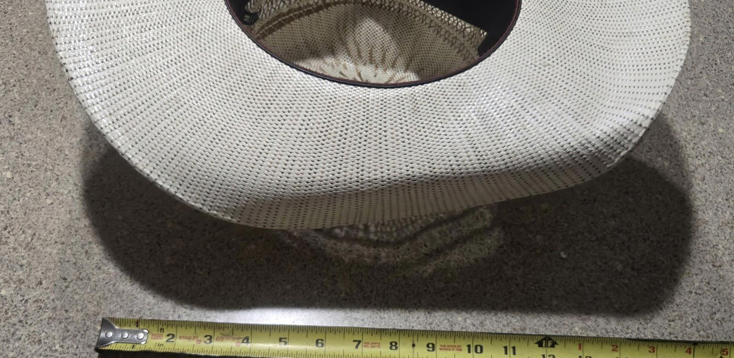 Justin Bent Rail Blaine Ivory & Brown Straw Wire Brimmed Cowboy Hat 58-7 1/4