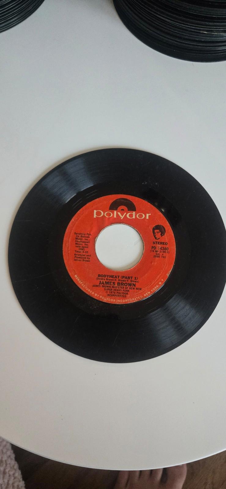 7-inch 45 RPM Vinyl Record "Bodyheat (Part 1 & 2)" by James Brown.