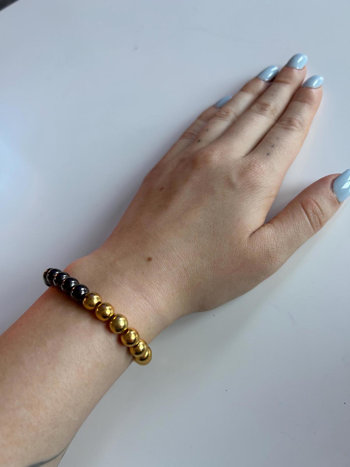 Handmade Glass and Plastic Beaded Art Jewelry  Created Yin Yang Duality Bracelet