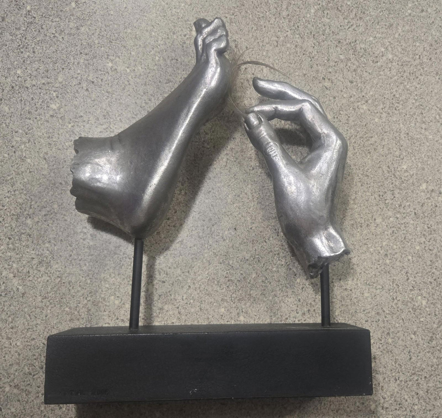 Unique Vitruvian Hand Tickling Foot With Feather Modernistic Sculpture