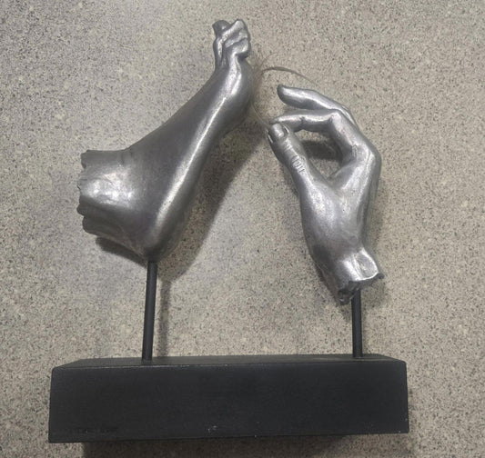 Unique Vitruvian Hand Tickling Foot With Feather Modernistic Sculpture