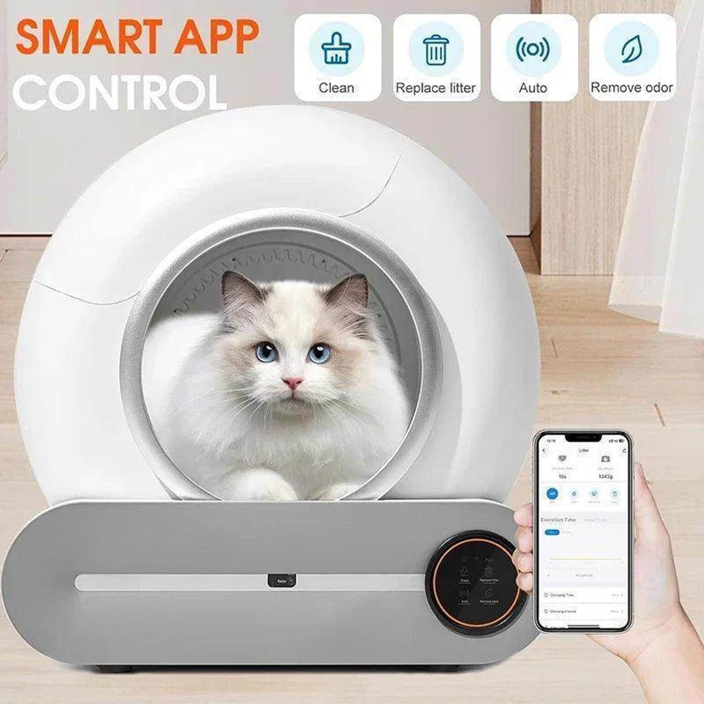 Auto Health Monitoring Ionic Smart Cat Litter Box Multi Lingual Self Cleaning