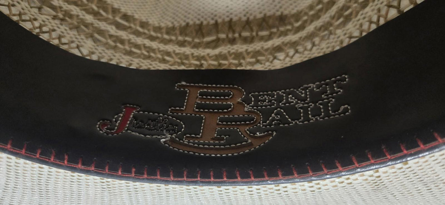 Justin Bent Rail Blaine Ivory & Brown Straw Wire Brimmed Cowboy Hat 58-7 1/4