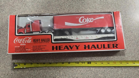 Coca Cola Heavy Hauler Tractor Trailer Flat Car Set Die Cast Metal 1990 15”
