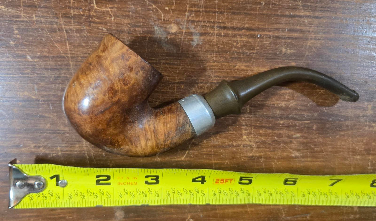 Vintage Estate Tobacco Pipe with Wooden Bowl and Curved Stem