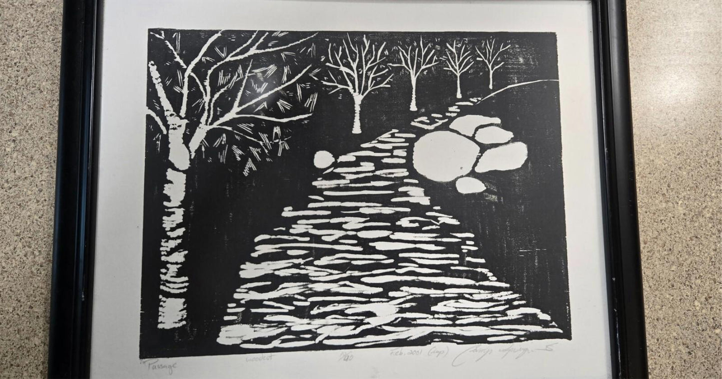 Black and White Woodcut Print 10 of 40 Feb. 2001 Hand Signed Carolyn Springer