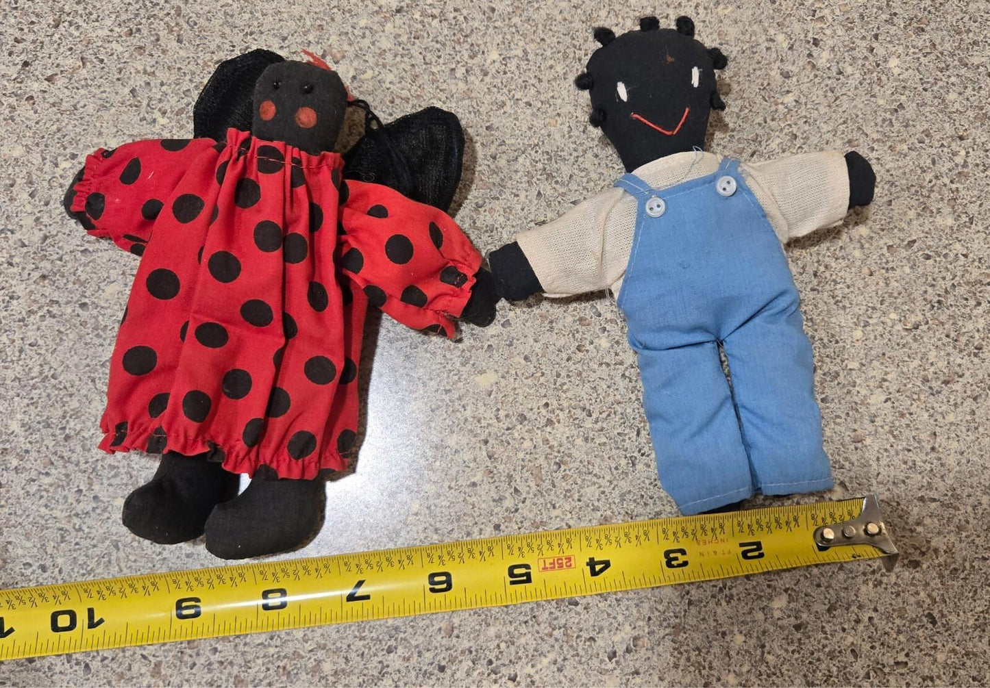 Ladybug Friend and Vintage African American Folk Art Hand Sewn Baby Rag Doll