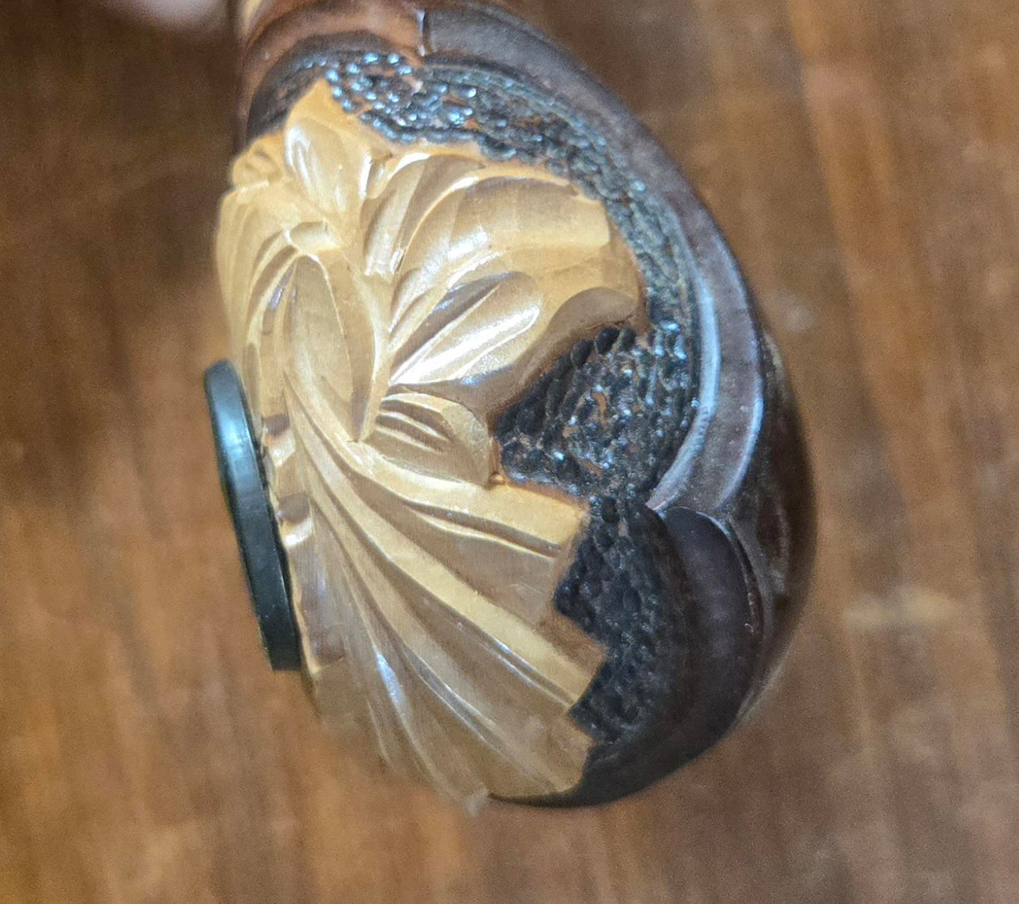 Hand-Carved Wooden Tobacco Pipe with Anchor Medallion